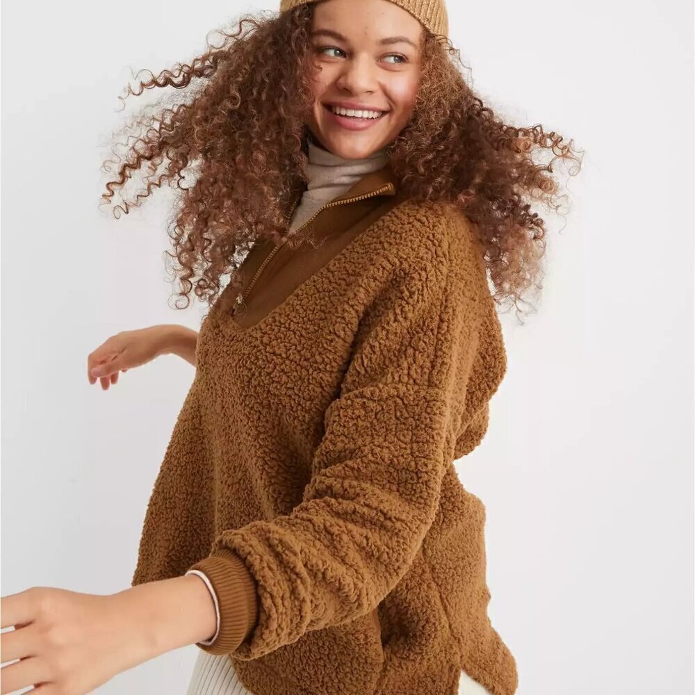 NWOT Aerie Dream Sherpa Quarter Zip Fleece Sweatshirt